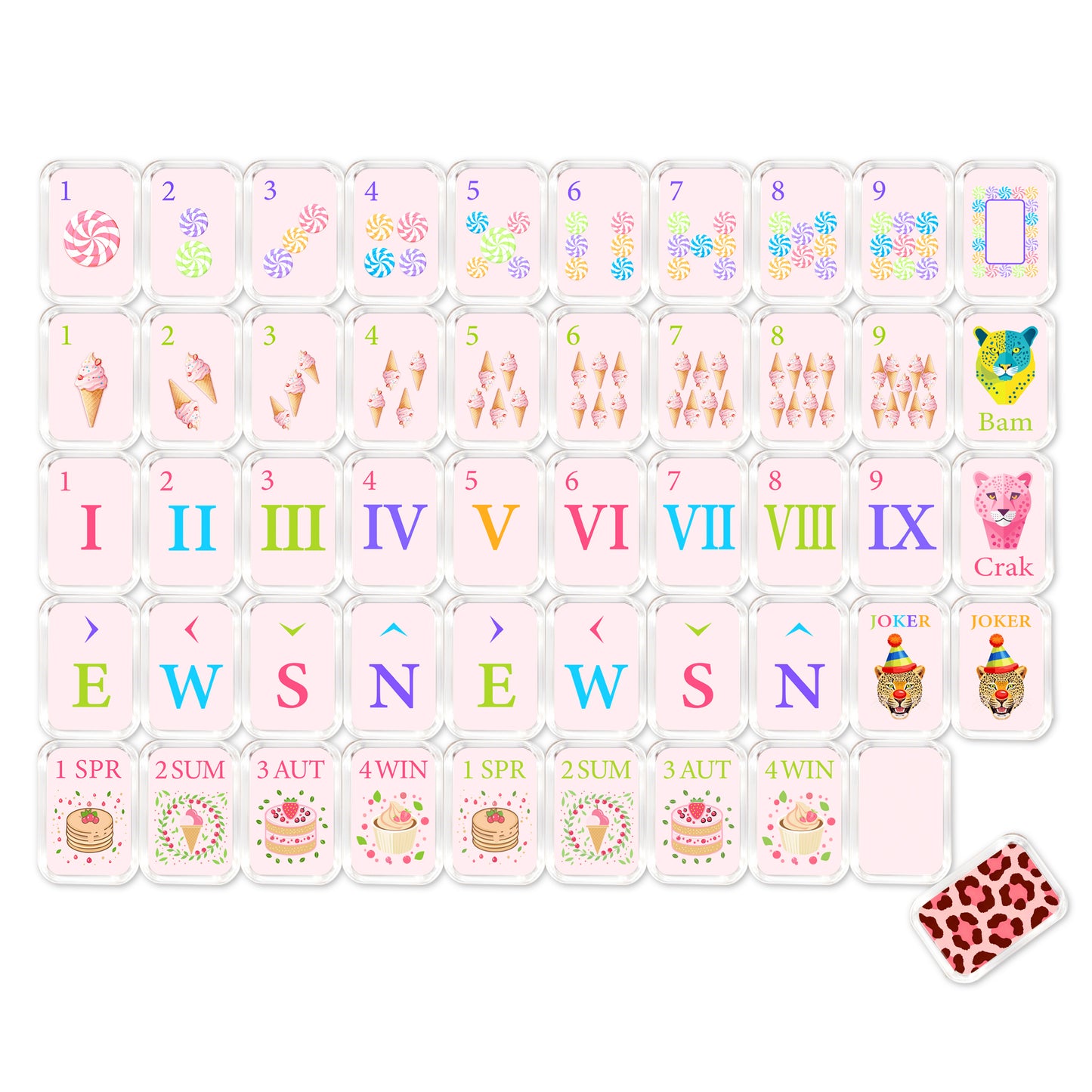 Complete Luxury Pink Panther Mahjong Set with tiles, racks, dice, and accessories