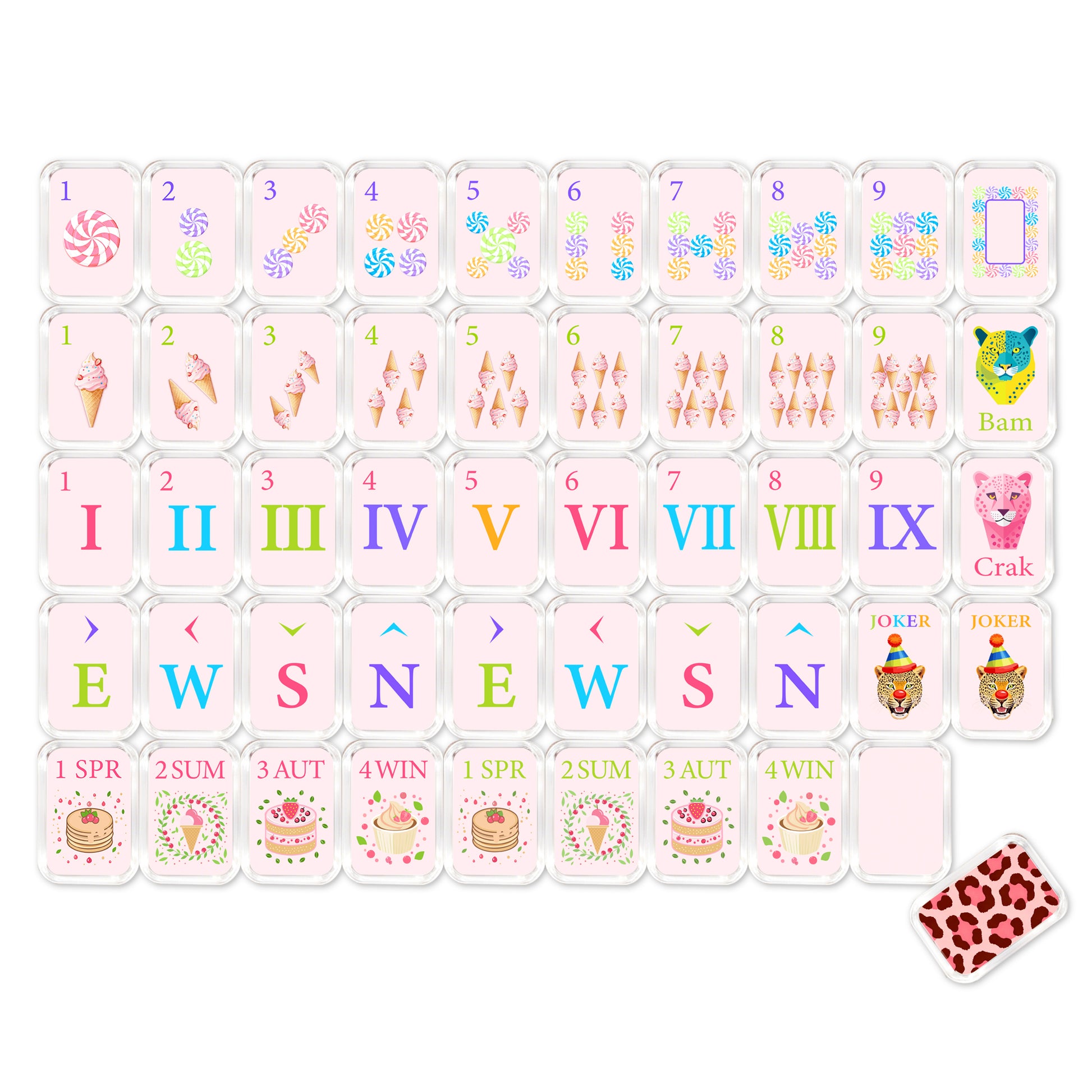 Complete Luxury Pink Panther Mahjong Set with tiles, racks, dice, and accessories