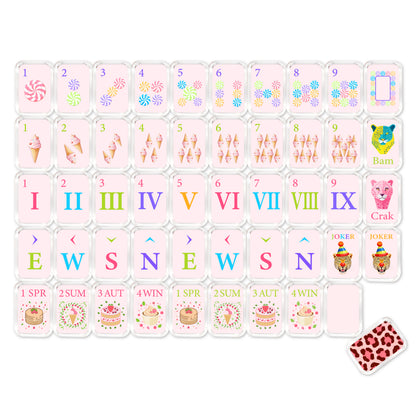 Complete Luxury Pink Panther Mahjong Set with tiles, racks, dice, and accessories