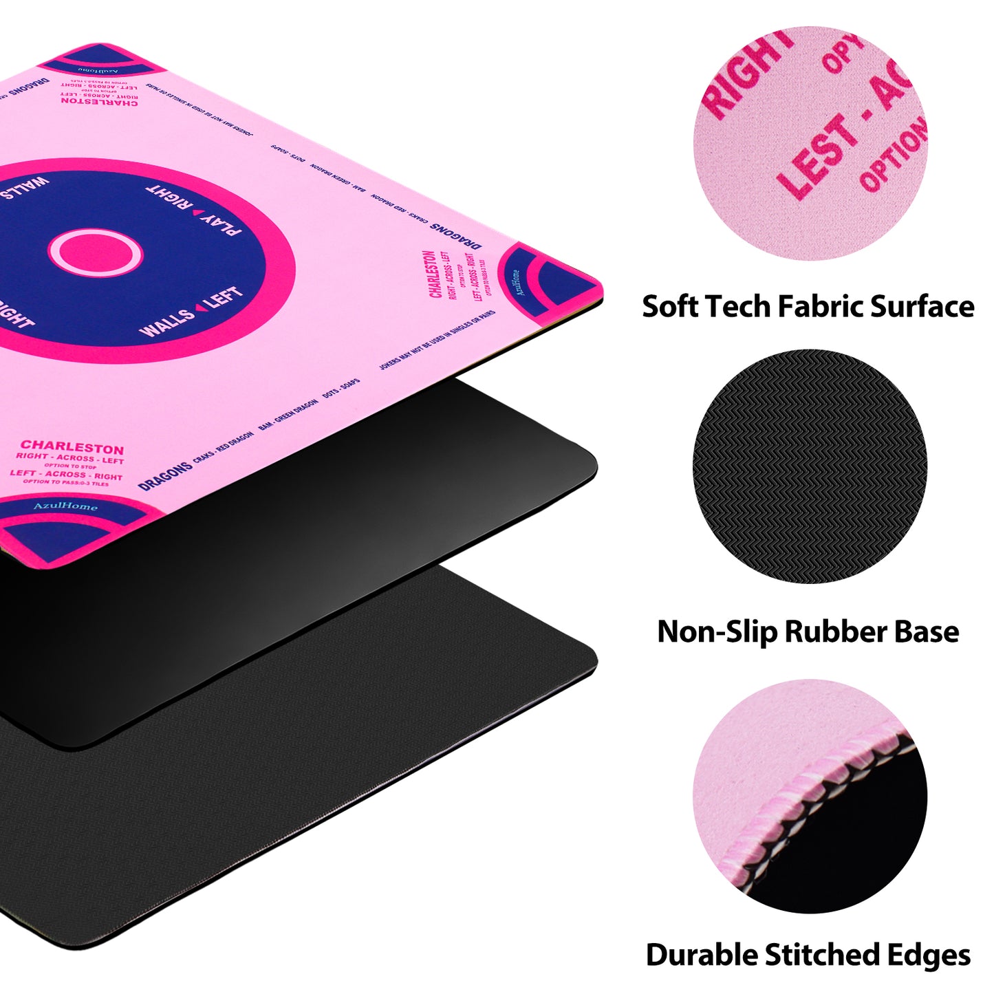 Pink Paradise Mahjong Mat with non‑slip synthetic rubber base for stable, quiet gameplay