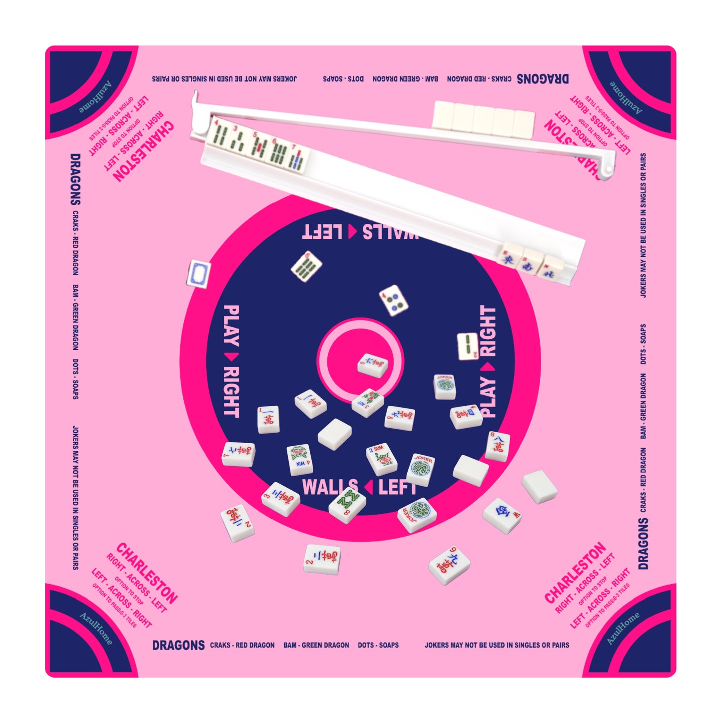 Pink Paradise Mahjong Mat displayed with Mahjong tiles for organized NMJL‑friendly play