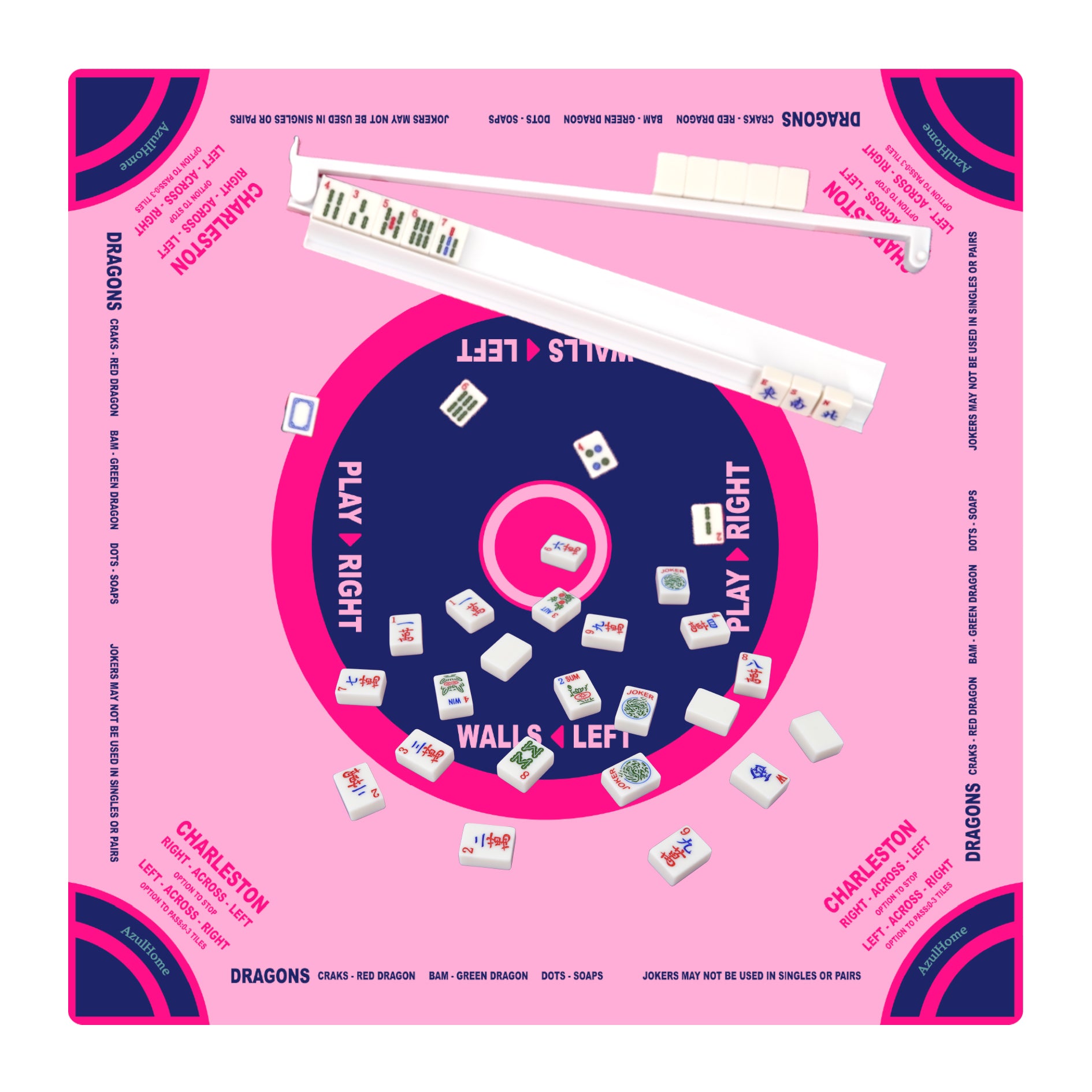 Pink Paradise Mahjong Mat displayed with Mahjong tiles for organized NMJL‑friendly play