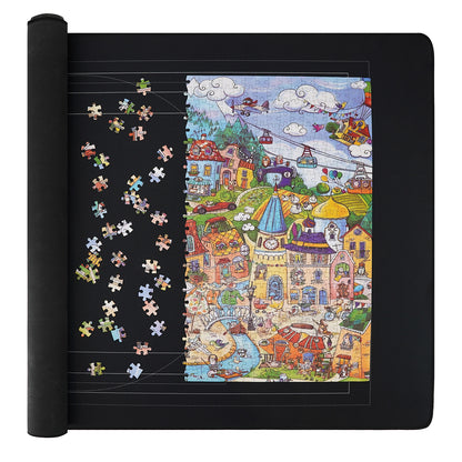 puzzle mat laid flat with puzzle pieces in progress on the surface