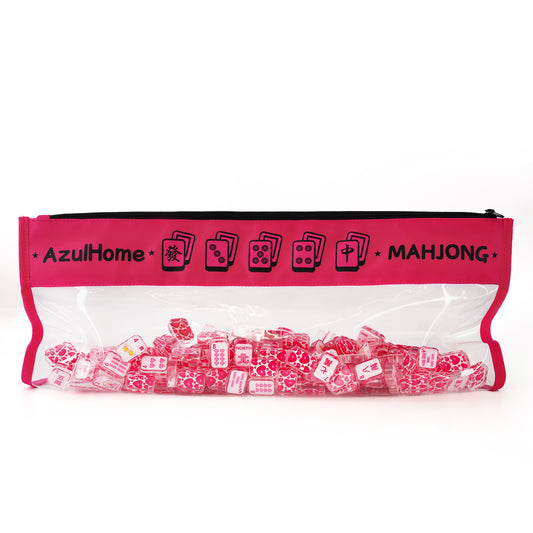 Rosé Mahjong Bag front view with soft pink design and clear panel