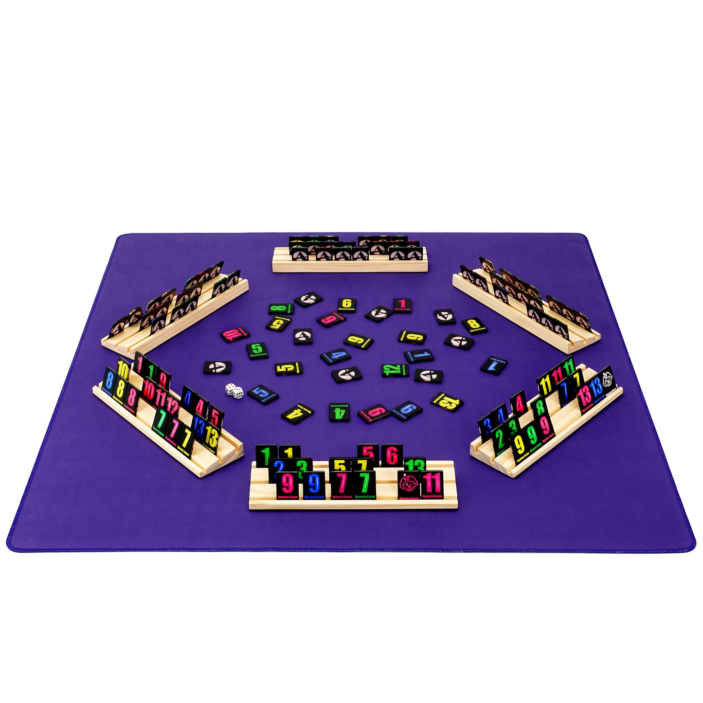 Rummy tile game set arranged for multiplayer gameplay on table