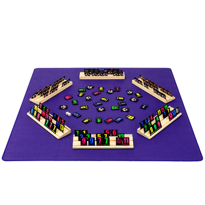 Rummy tile game set arranged for multiplayer gameplay on table