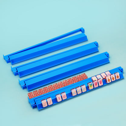 Sky blue acrylic mahjong rack and pusher set with 4 racks for American Mahjong tiles
