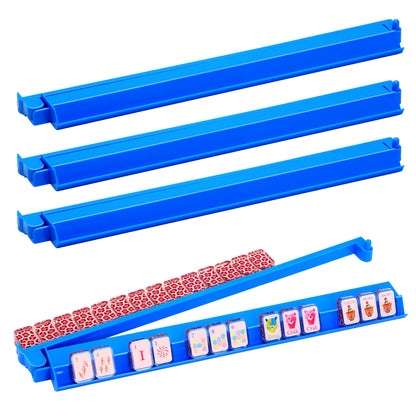 Sky blue acrylic mahjong rack and pusher set showing multiple viewing angles
