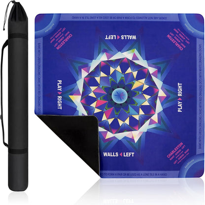 Close‑up of Stellar Mirage Mahjong Mat showing high‑contrast lavender and blue geometry