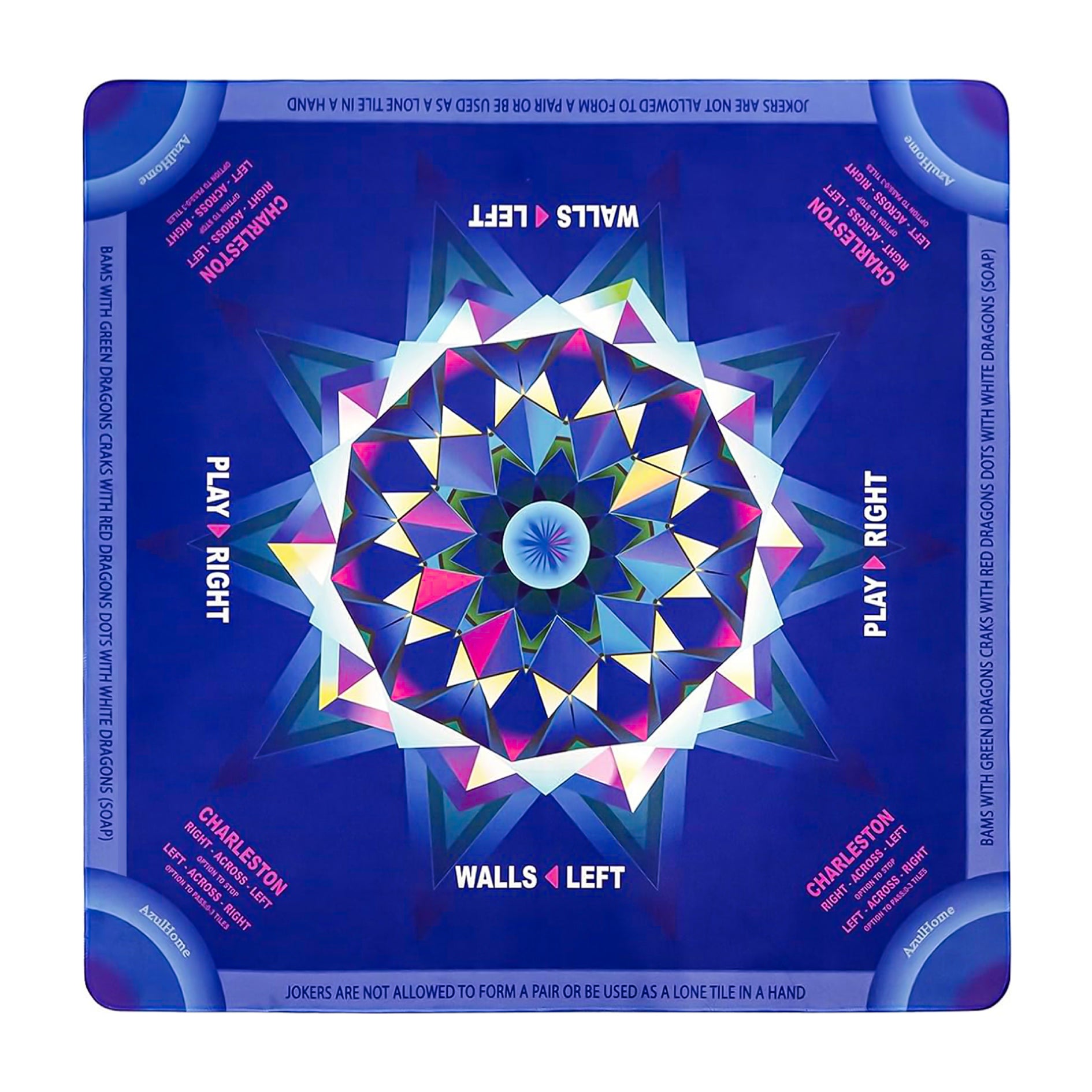 Top view of the Stellar Mirage Mahjong Mat featuring cosmic mandala and geometric design