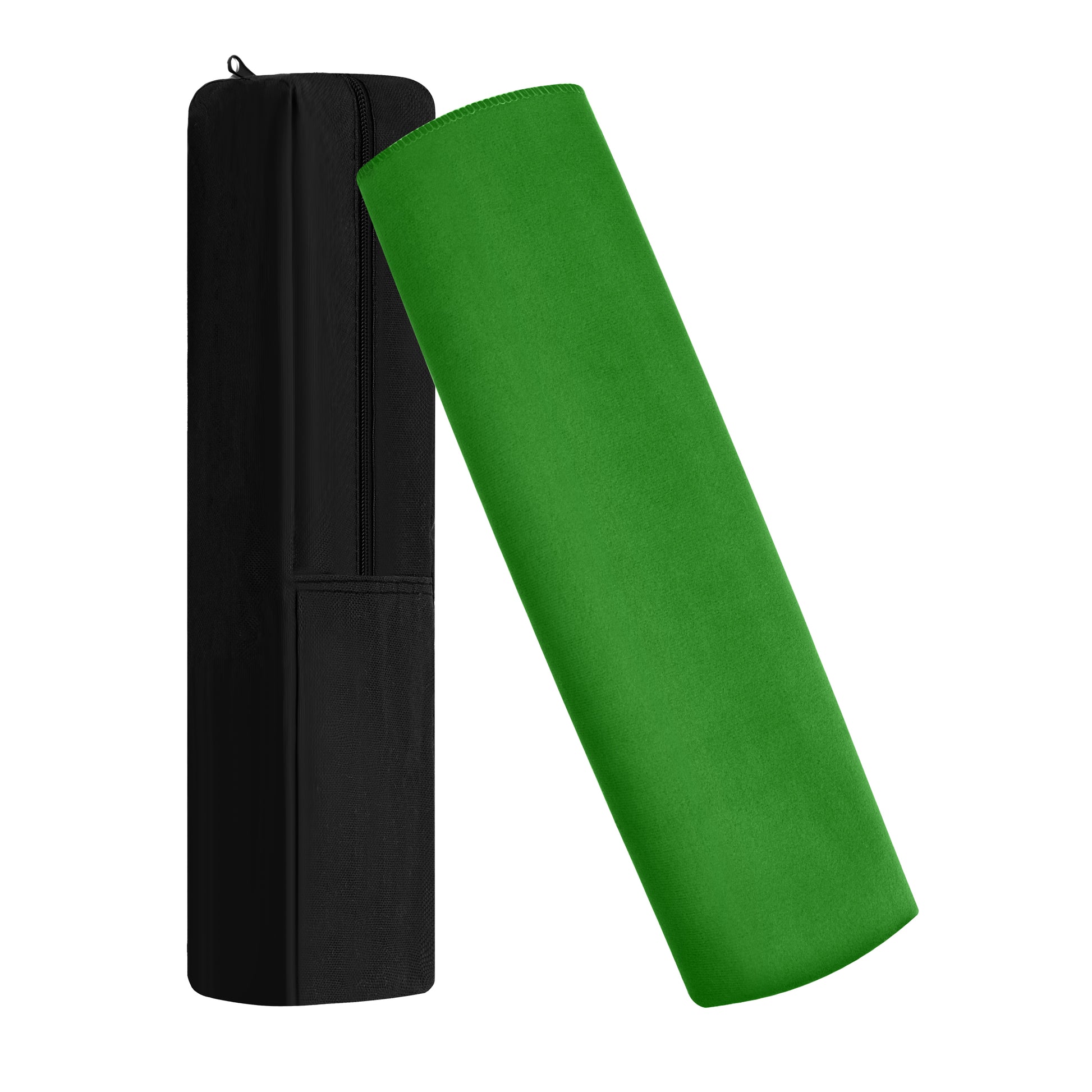 Vibrant Green Mahjong Mat folded for compact storage with protective travel sleeve