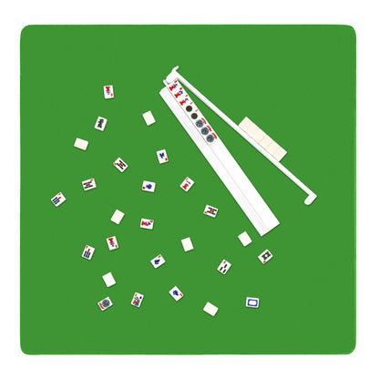 Vibrant Green Mahjong Mat with Mahjong tiles arranged for organized, quiet play