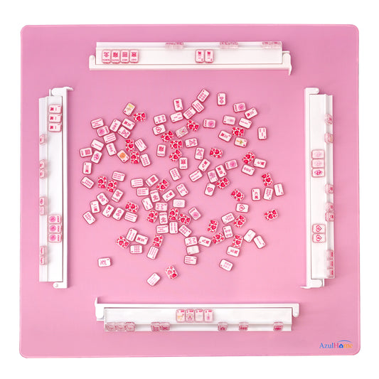 White acrylic Mahjong rack and pusher set shown from the top with mahjong tiles 