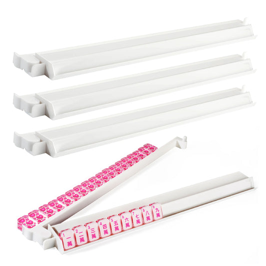 White acrylic Mahjong rack and pusher set shown from the front with smooth modern design