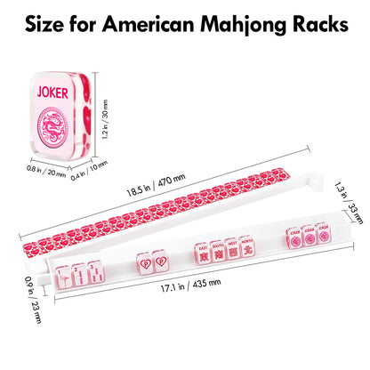 Set of four white acrylic mahjong racks with pusher size, dimension, measurement, size for American mahjong