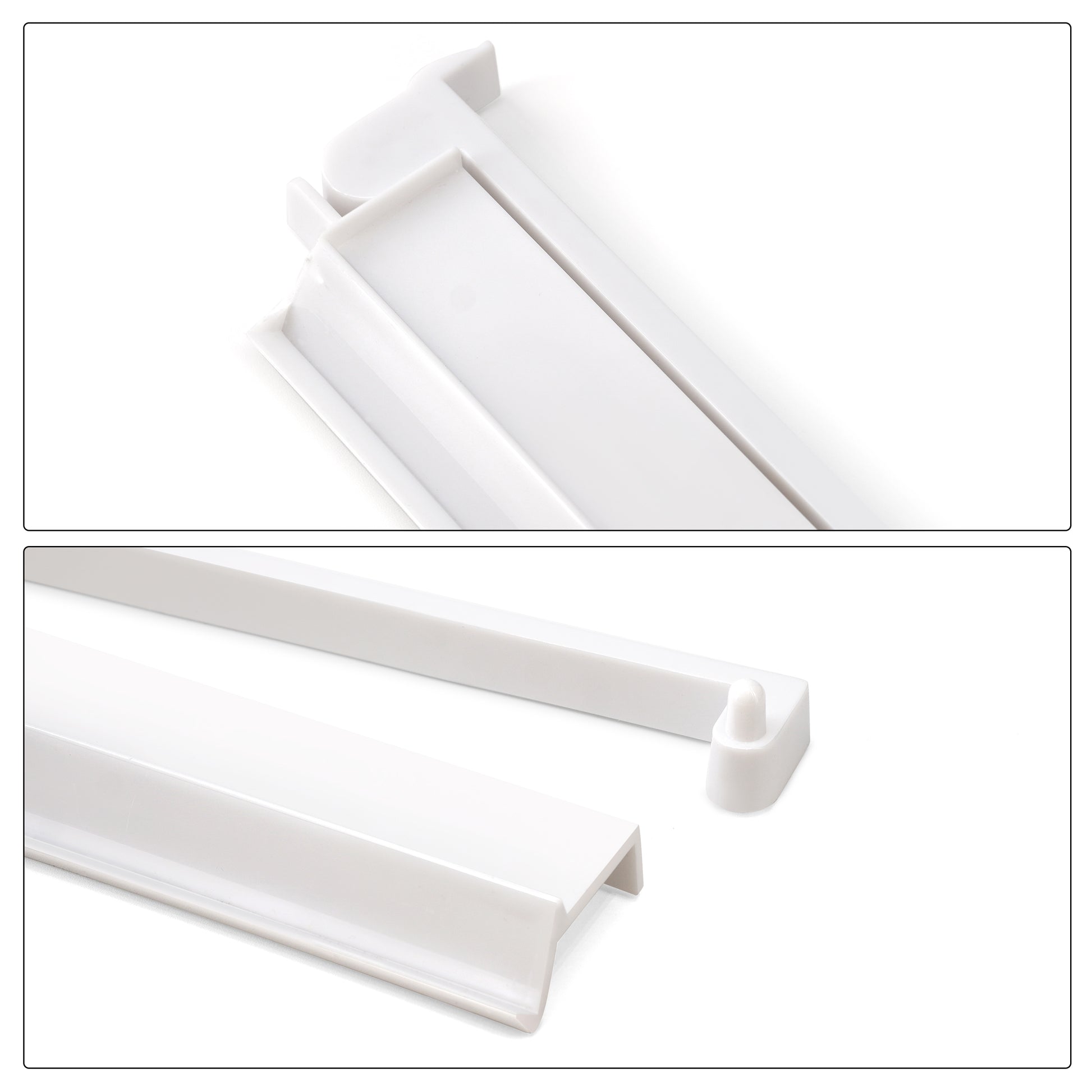 White acrylic Mahjong rack showing rubber‑protected corners to prevent table scratches