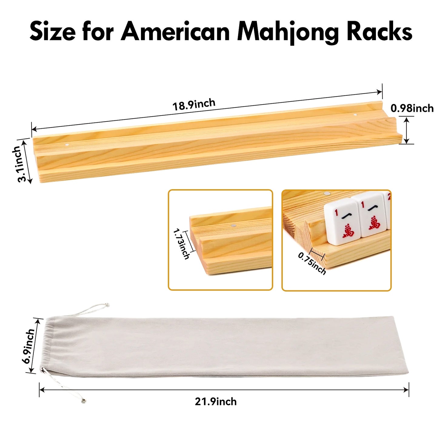 Wooden Mahjong rack&pushers size for American mahjong, carrying bag, size, dimensions